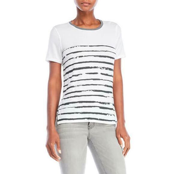 KIT and ACE | sz 2 Women's White/Black Stripe Crew Neck Boyfriend Fit Court Tee - Picture 2 of 5